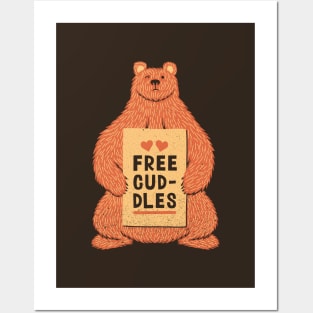 Cute Bear Free Cuddles Orange Posters and Art